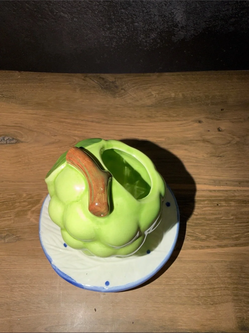 Green Apple Ceramic Sugar Bowl with Saucer